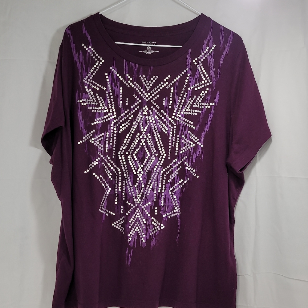 Sonoma Plum Short Sleeve Tee with Beaded Design
